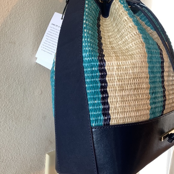 Anguilla Collection Marlowe Striped Drawstring Straw Bucket Shoulder - Picture 5 of 16